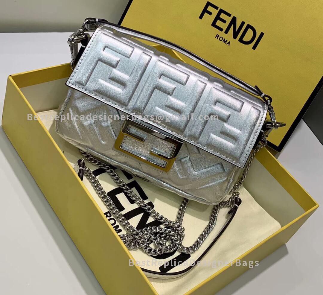 Fendi Baguette Mini Silver Sheepskin Bag SHW 0135S